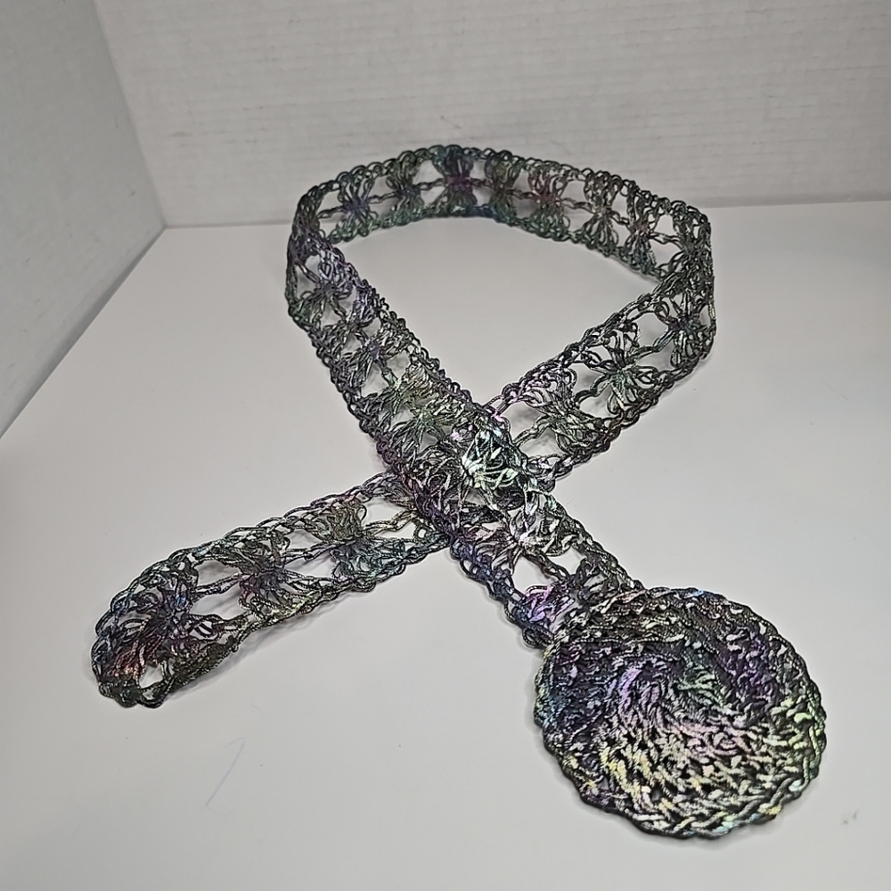 Vintage Purple Pink Green  Original Belt Hammered Woven Wire Boho